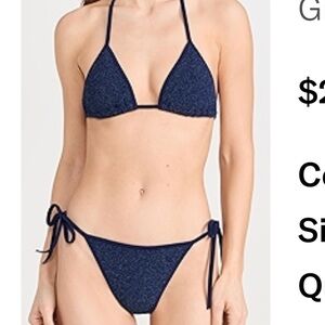 Hunza G Navy Metallic Triangle Bikini Bottom